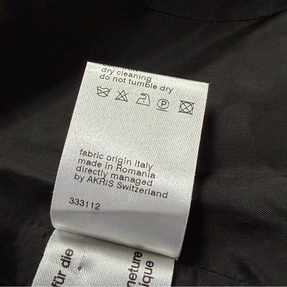 Akris Punto Wool Blend Zip Front Coat Charcoal Ivory‎ Blue Pattern Sz 6 - Picture 13 of 15